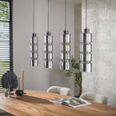 Pendelleuchte Navaro – 4 Leuchten mit verchromten Glasschirmen in Zylinder-Form