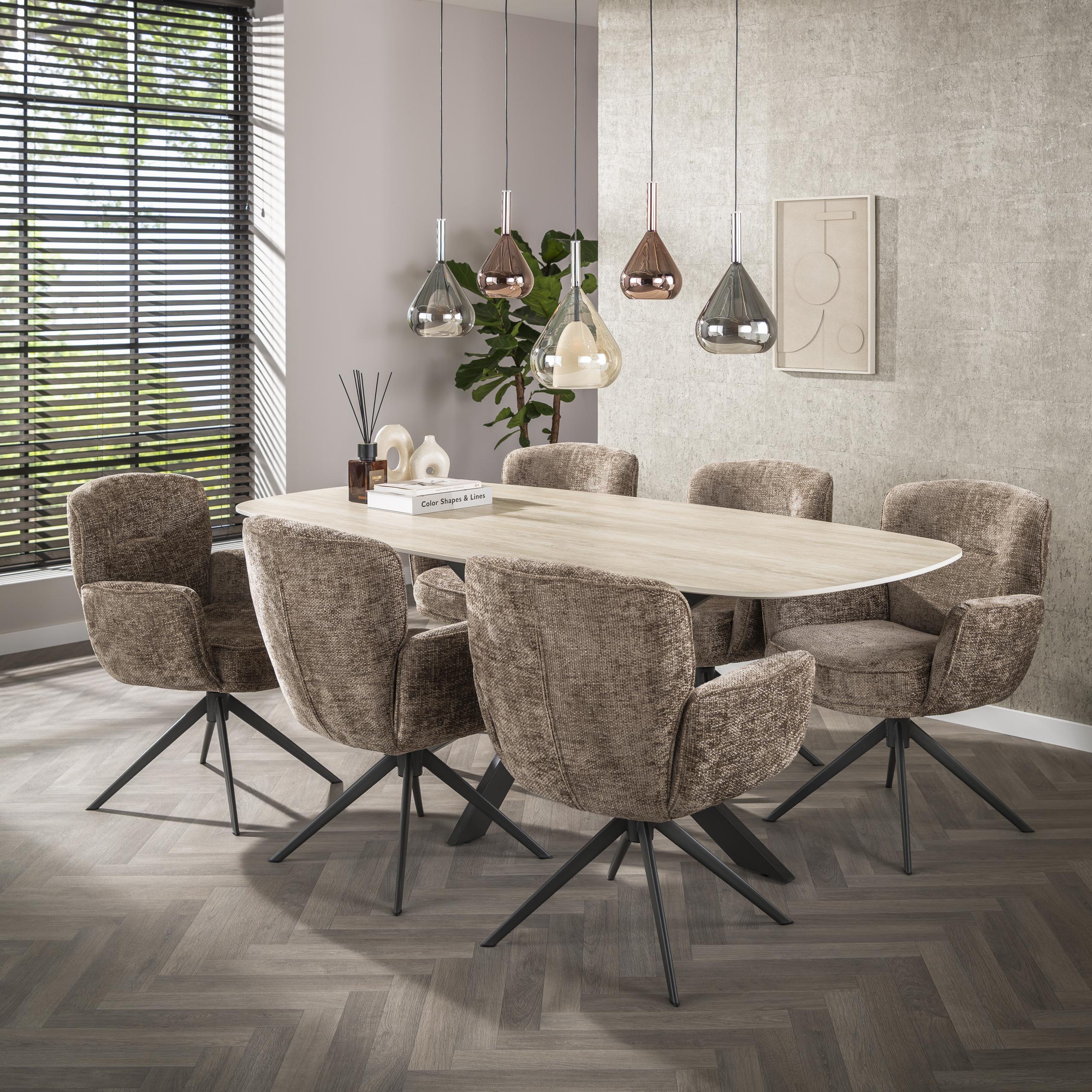 Pendant Light "Lysandra" – 5 Teardrop-Shaped Glass Shades in Amber, Copper, and Chrome