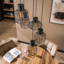 Valeris pendant light - Tiered with 5 lights made of anthracite-colored metal mesh