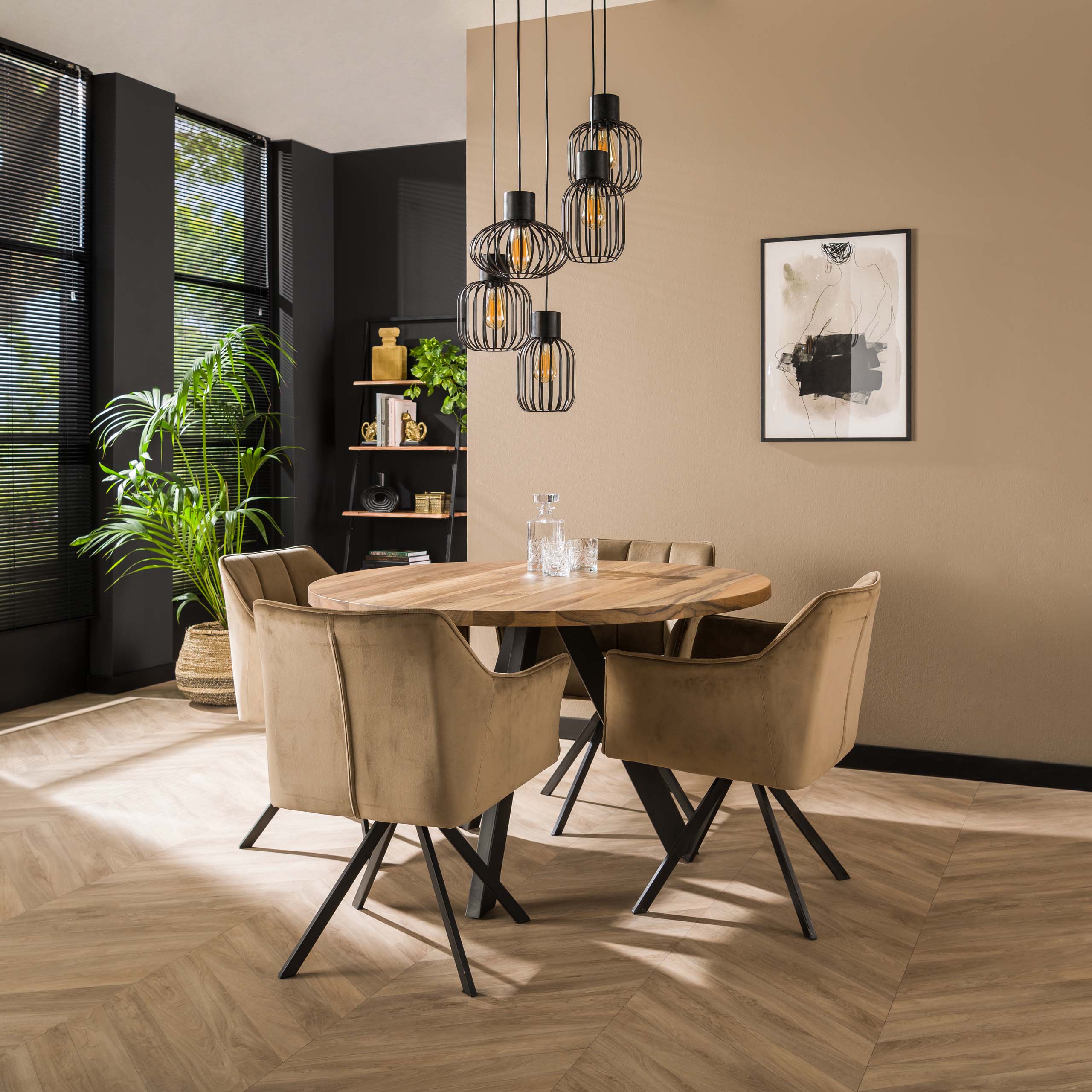 Pendant Light "Valeris" – Tiered with 5 Lights made of Anthracite-Colored Metal Mesh