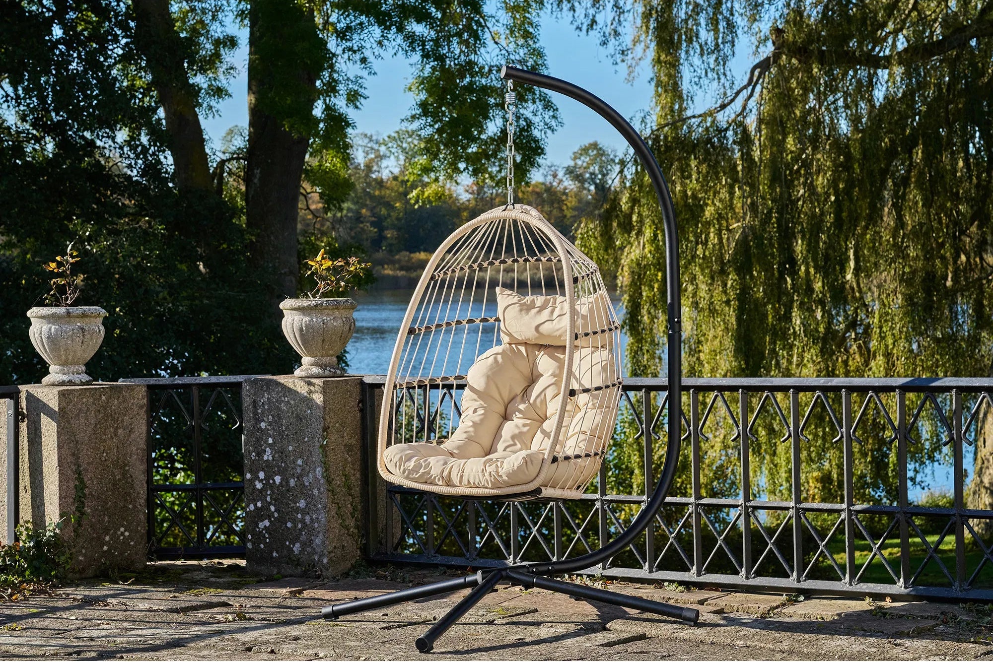 Garden Hanging Chair Valora - made of PE rattan in Beige