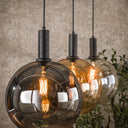 Pendelleuchte "Seralis – 3 Glasschirme in Chrom, Bernstein und Transparent mit Metall Armatur