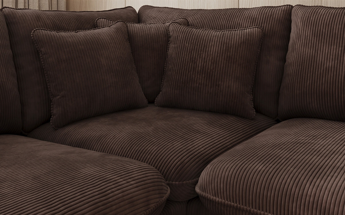 Designer corner sofa Laguna with metal feet in Corduroy