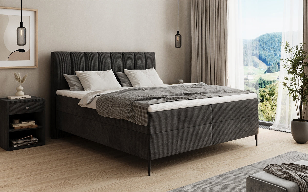 Lucca box spring bed in Corduroy with storage and legs