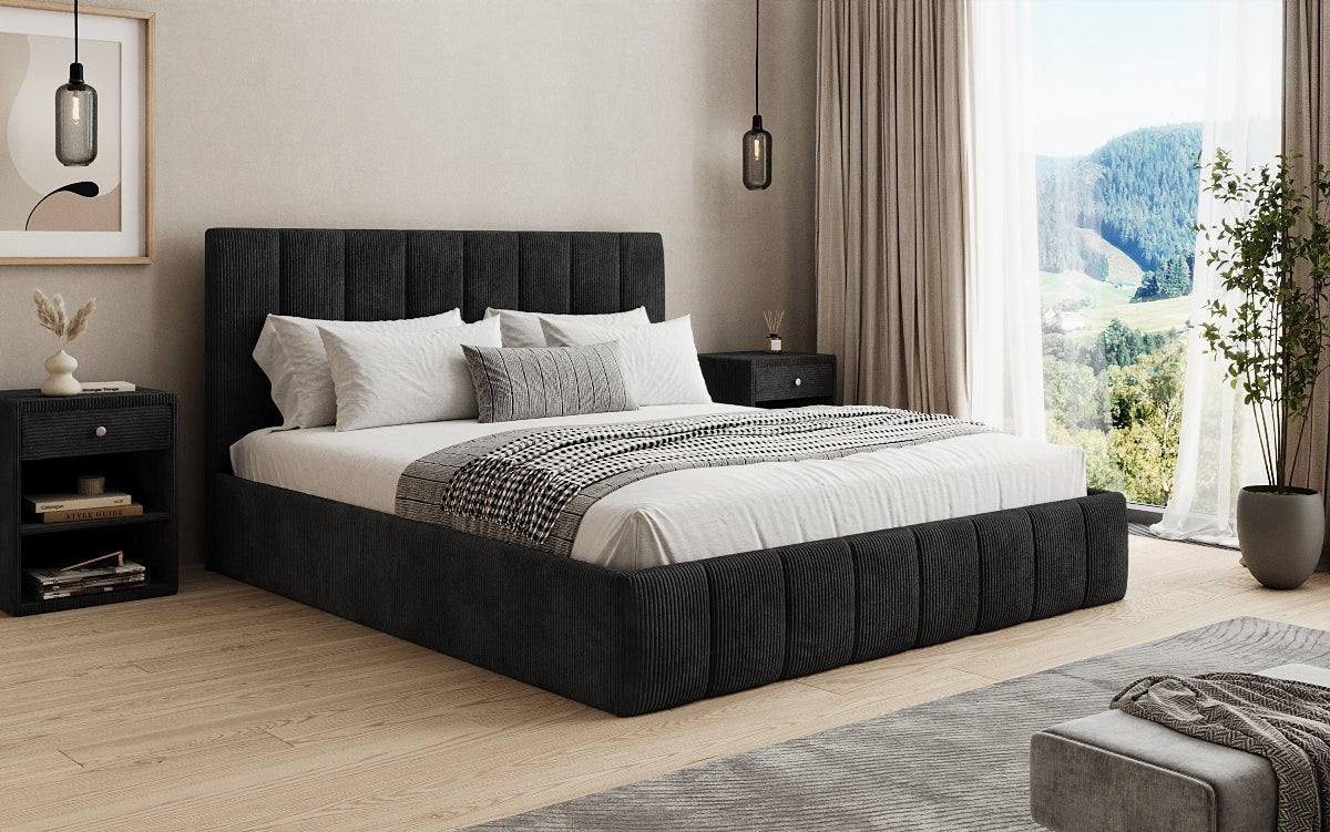 Designer upholstered bed Mila in Corduroy with storage