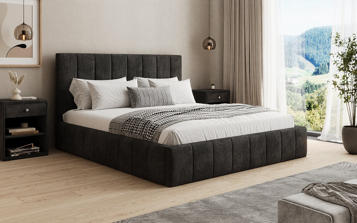 Designer upholstered bed Maja in Corduroy with storage