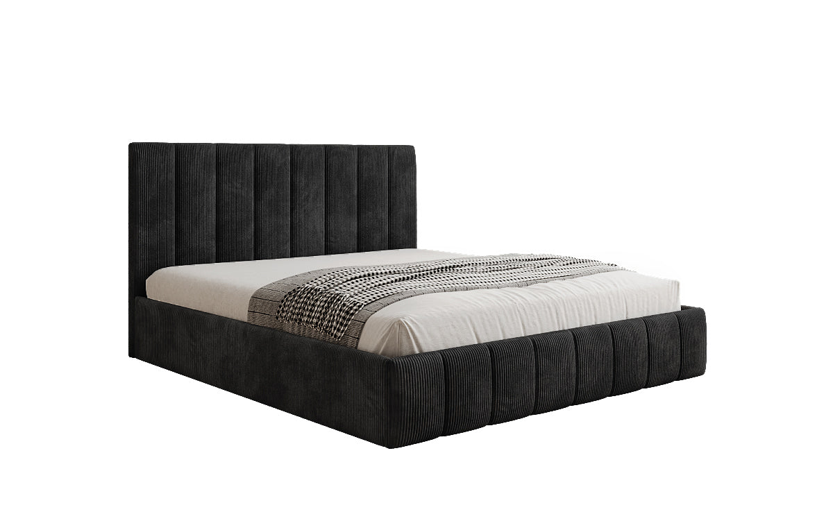 Designer upholstered bed Mila in Corduroy with storage