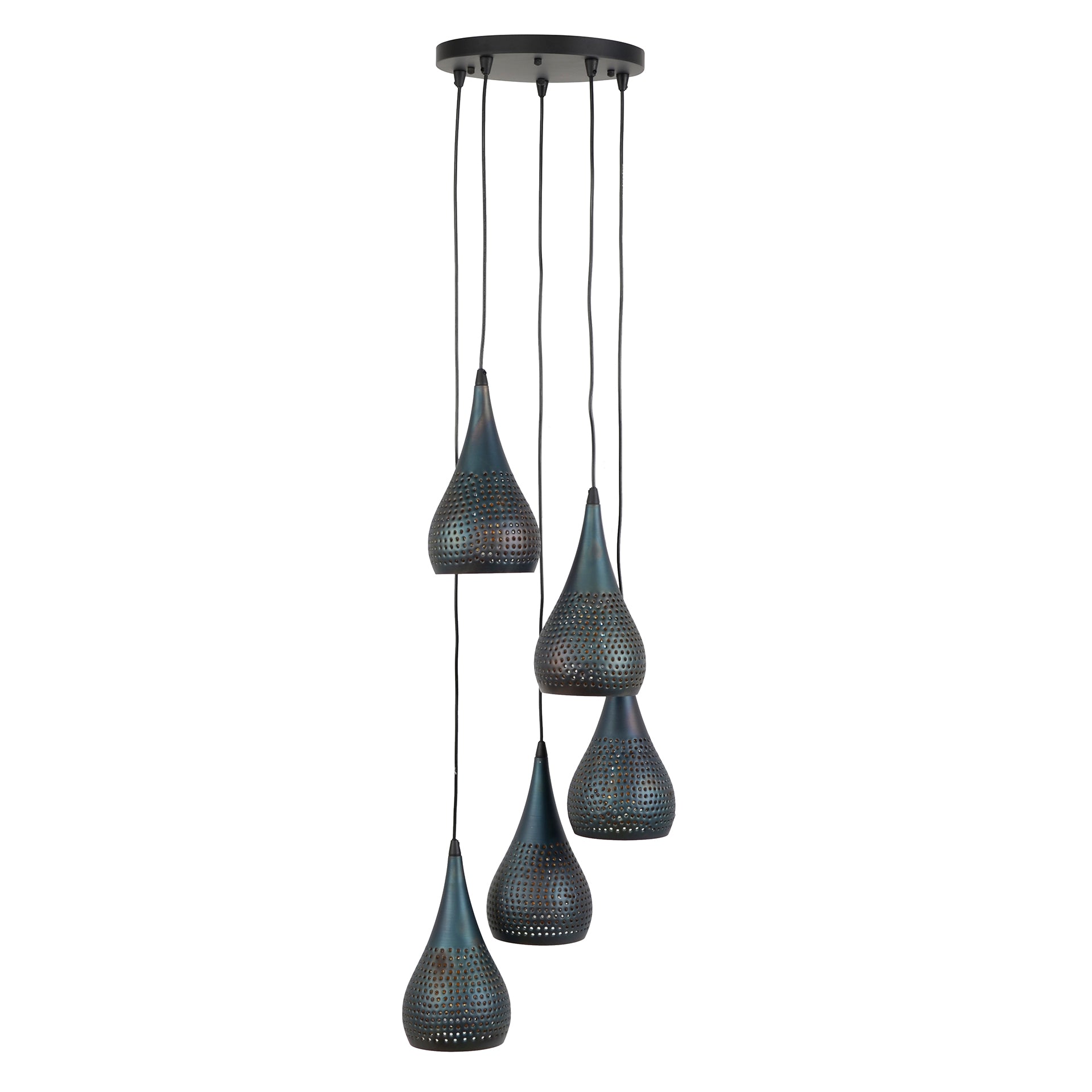 Pendant Lamp "Calira" – Tiered with 5 Perforated Metal Lampshades in Black-Bronze
