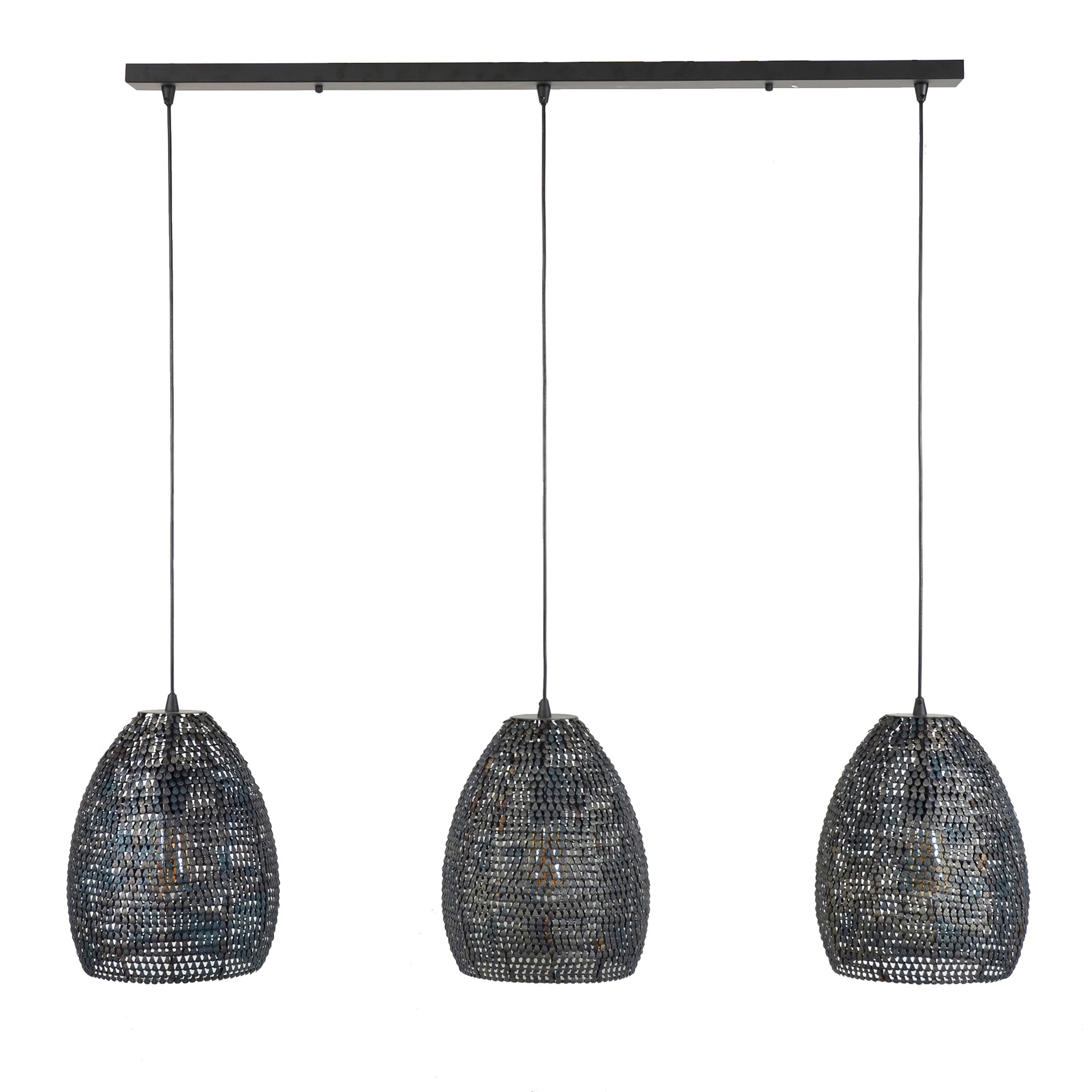 Pendant Lamp "Lumeya" – With 3 Perforated, Handcrafted Metal Lampshades in Black-Bronze