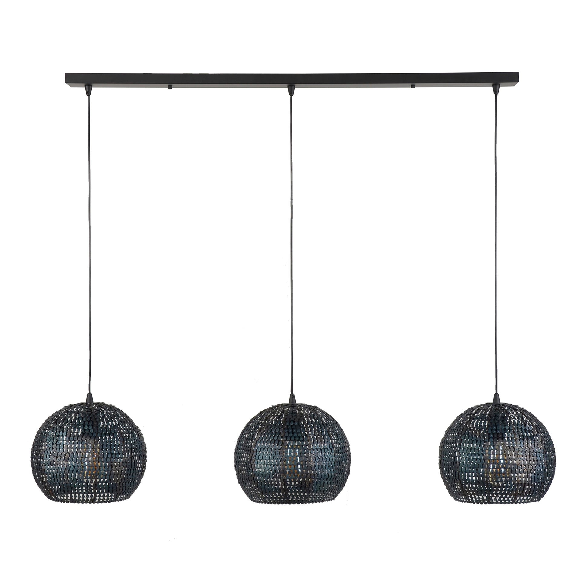 Pendant Lamp "Coralis" – With 3 Round, Handcrafted Metal Lampshades in Black-Bronze
