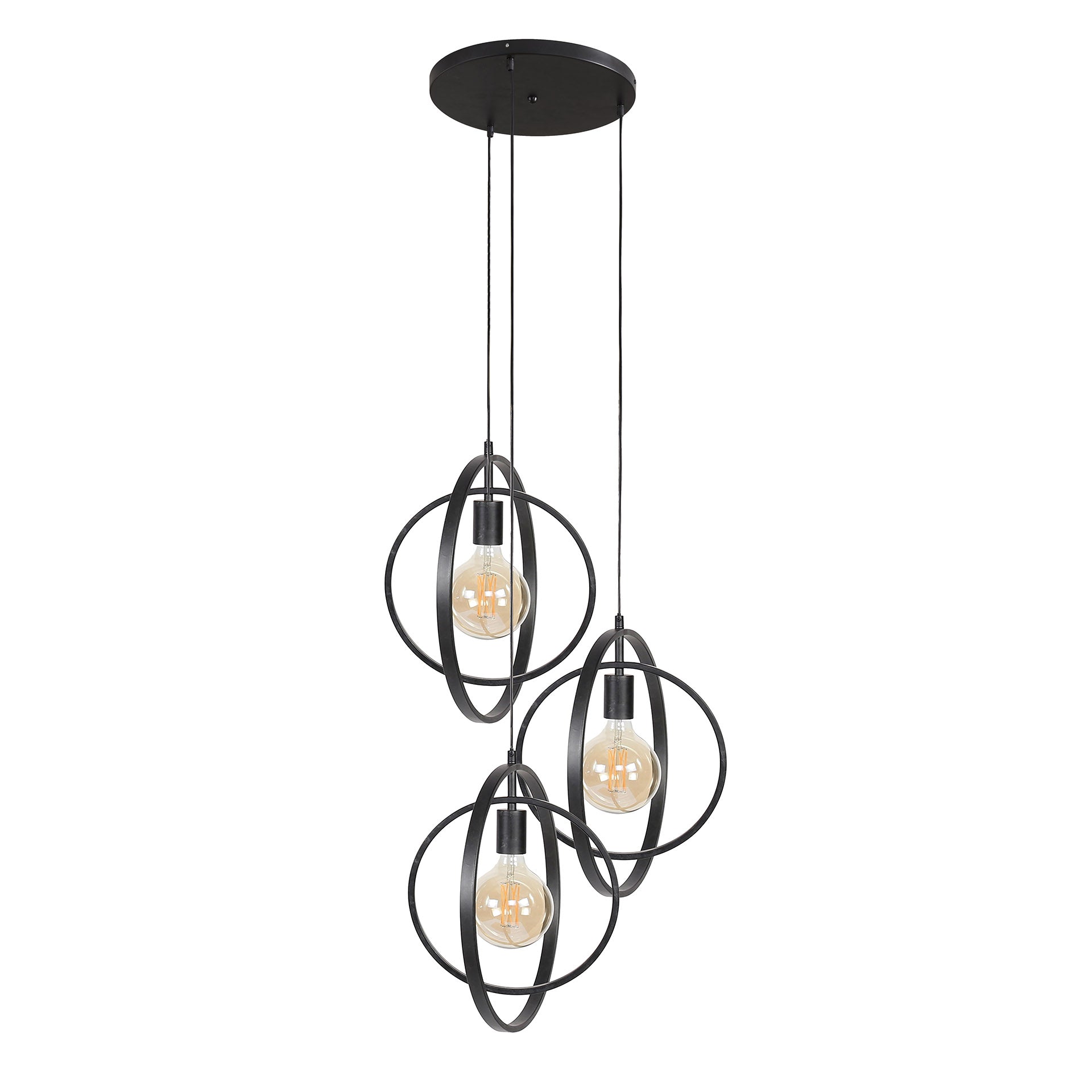 Pendant lamp Orbitra Trio – Tiered ring design in Anthracite (3-light)