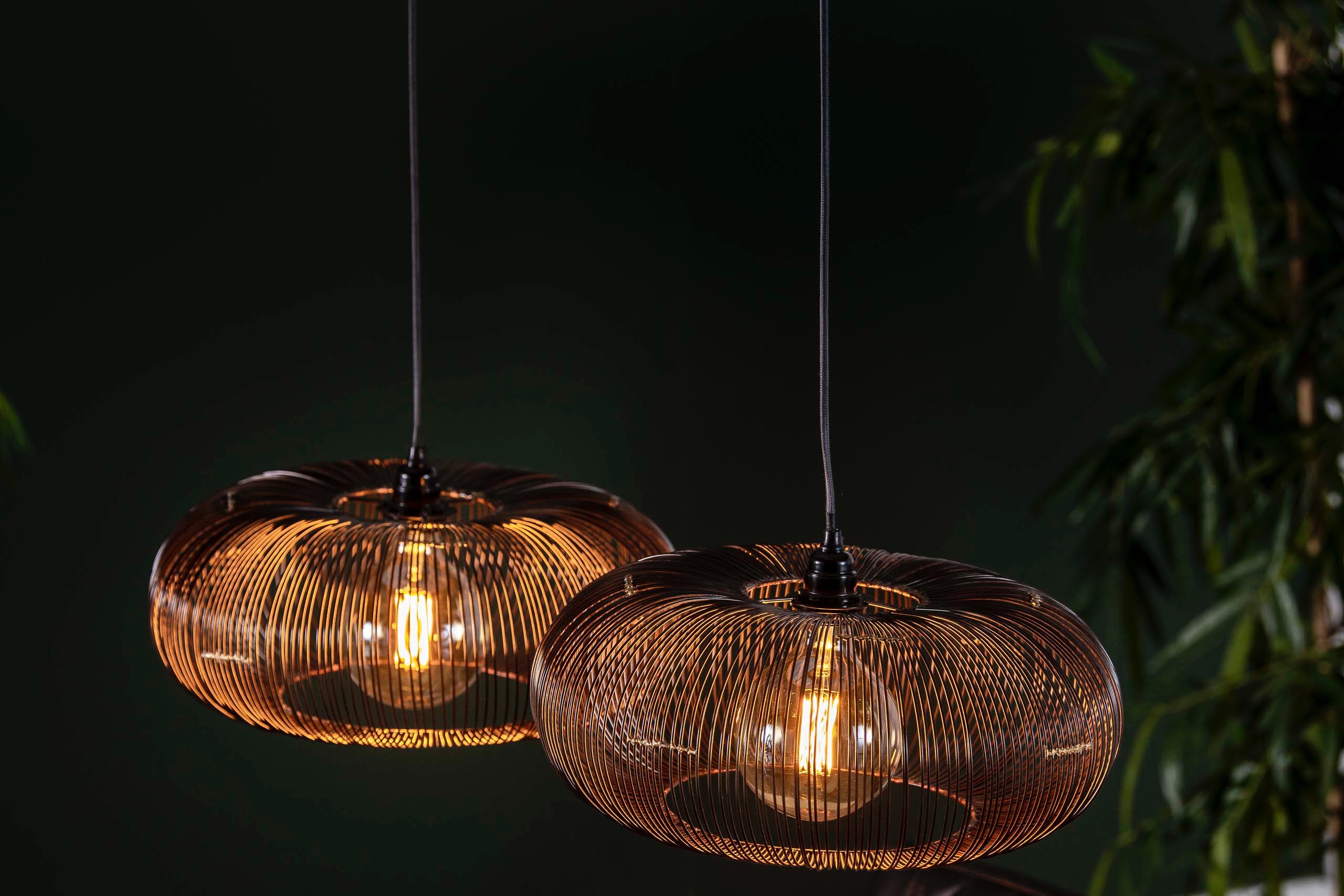 Pendelleuchte Aurex Duo – Metallscheiben in Schwarznickel mit goldenen Akzenten (2-flammig)