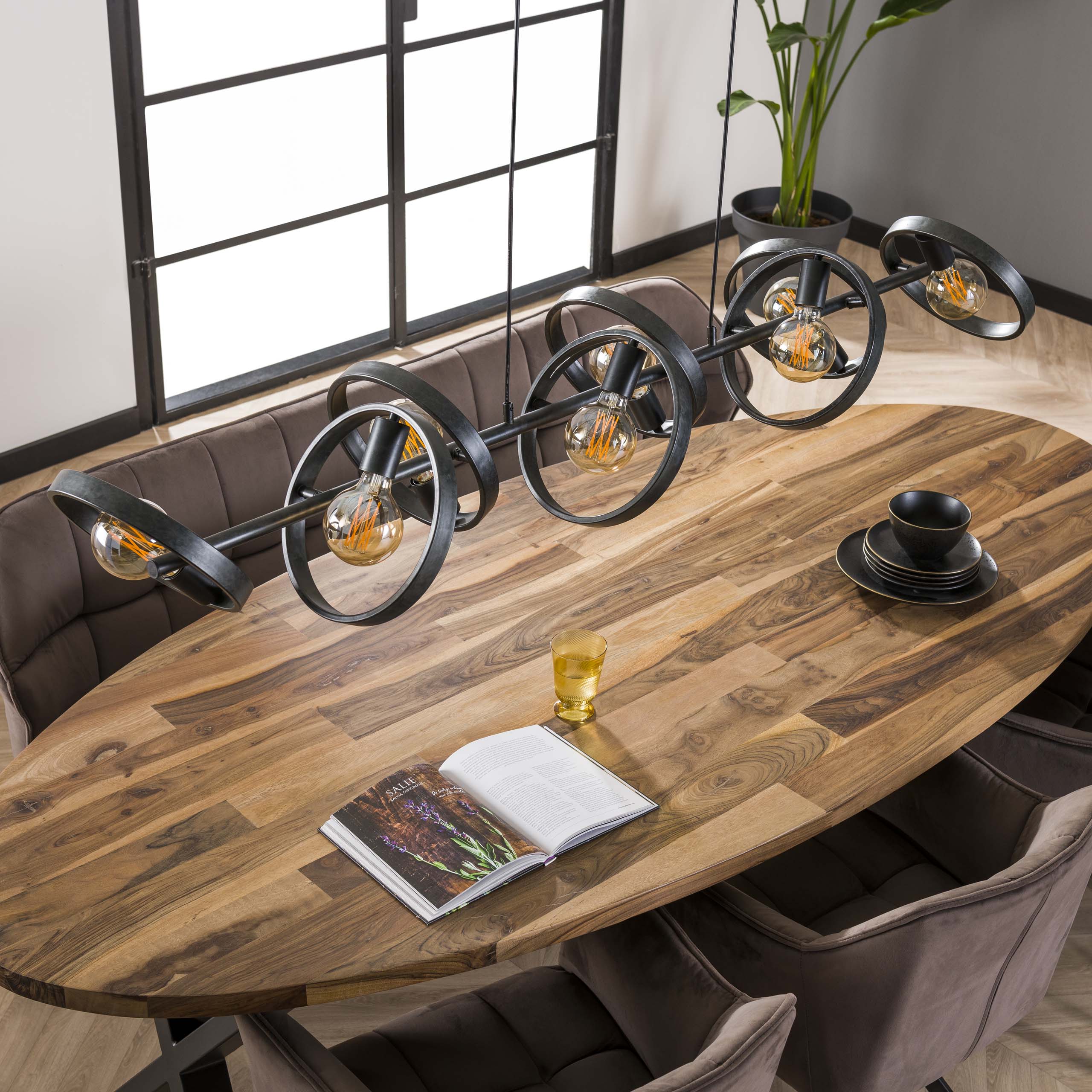 Pendelleuchte Arkon Octa – Offenes Metallrahmen-Design in Charcoal (8-flammig)