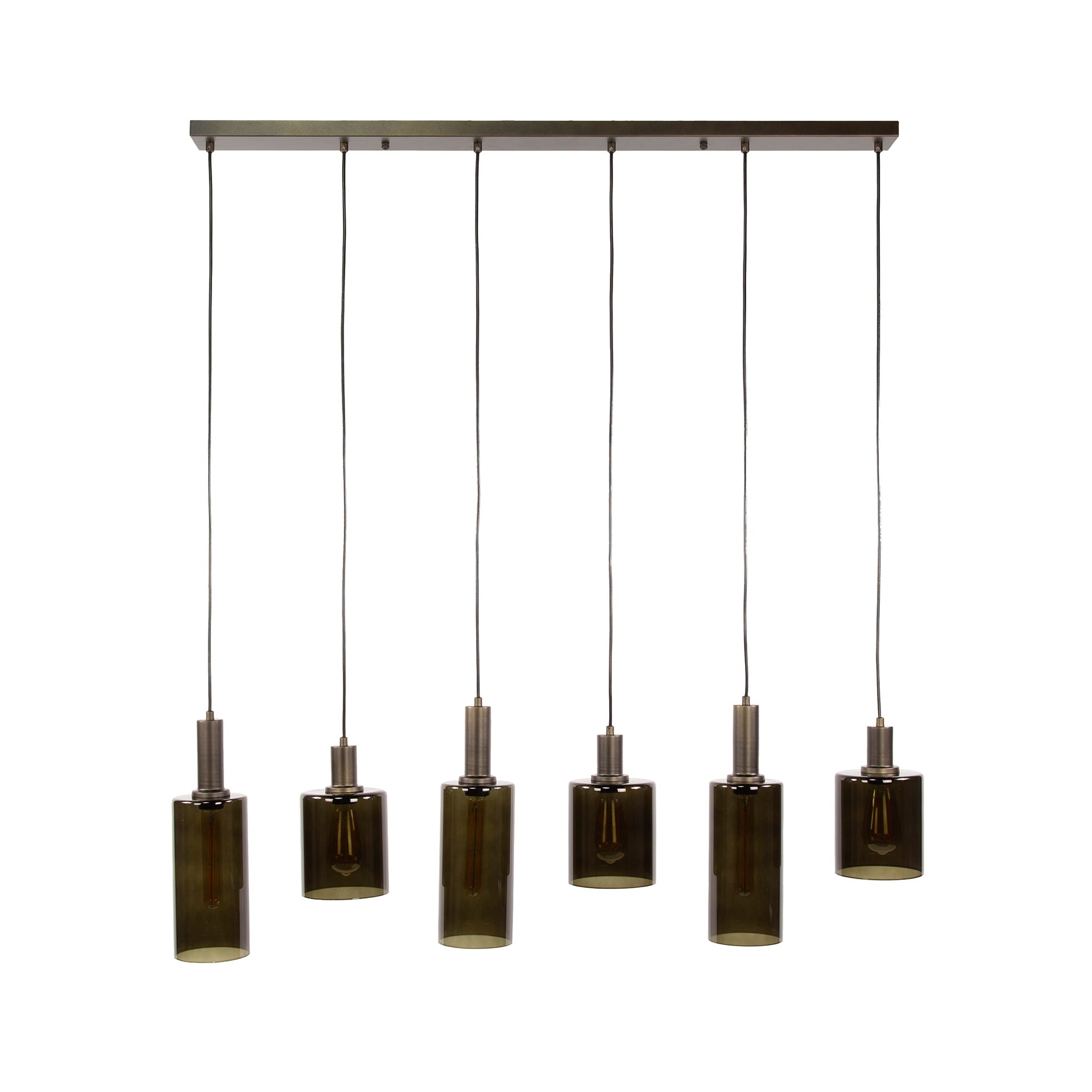 Pendant lamp Ayu – Cylindrical glass shades in Brown (6-light)