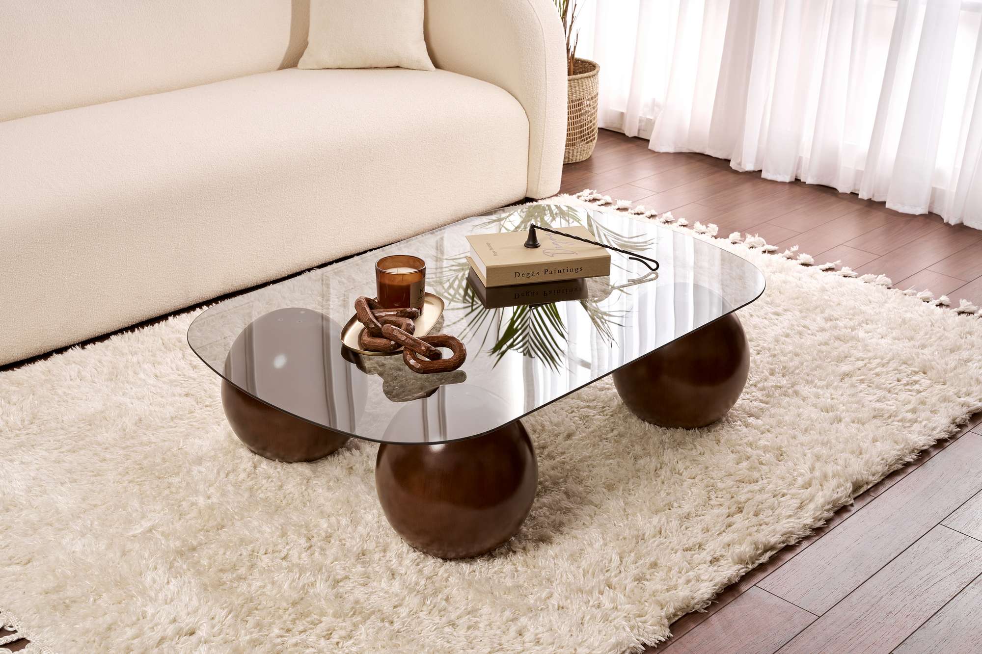 Coffee Table Ravento - Tempered Glass Tabletop with Rounded Corners