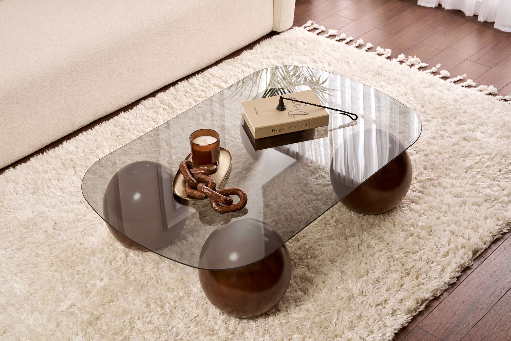 Coffee Table Ravento - Tempered Glass Tabletop with Rounded Corners