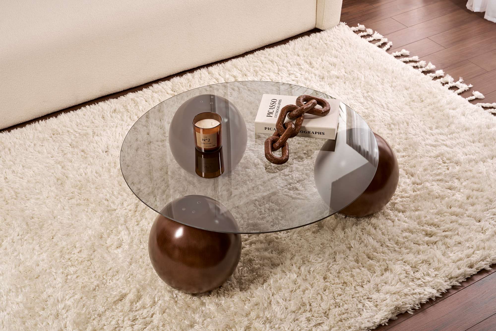 Coffee Table Morento - with Round, Tempered Glass Tabletop