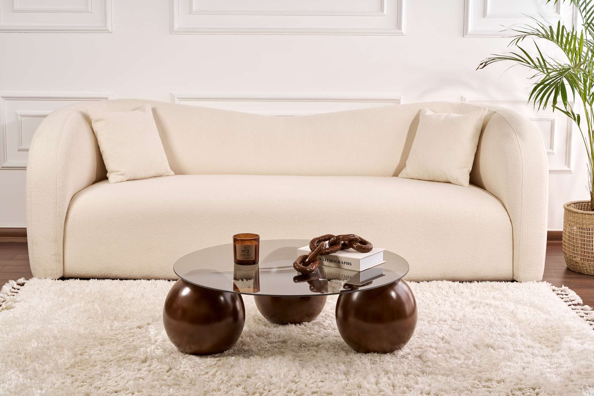 Coffee Table Morento - with Round, Tempered Glass Tabletop
