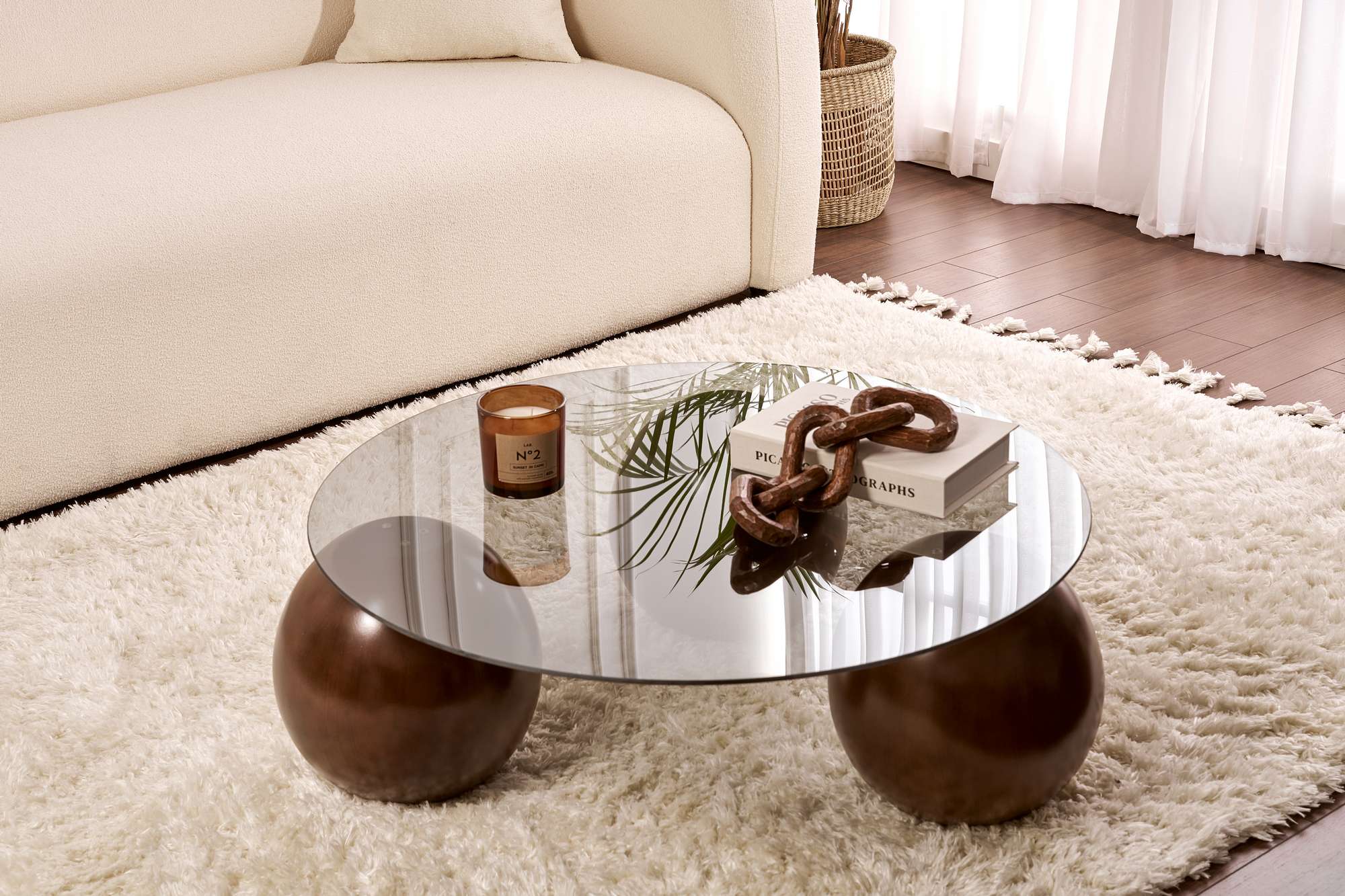 Coffee Table Morento - with Round, Tempered Glass Tabletop