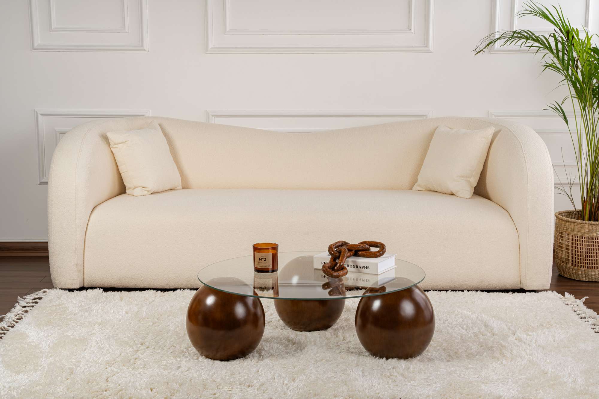 Coffee Table Morento - with Round, Tempered Glass Tabletop