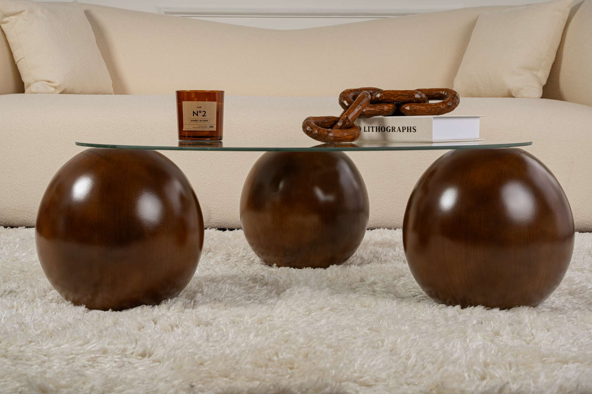 Coffee Table Morento - with Round, Tempered Glass Tabletop