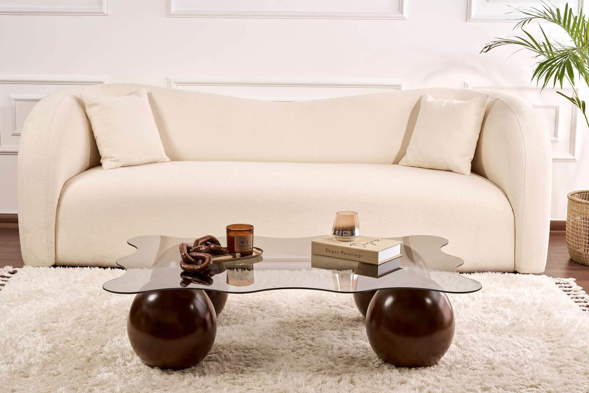 Coffee Table Trevano - Tempered Glass Tabletop with Wave Silhouette