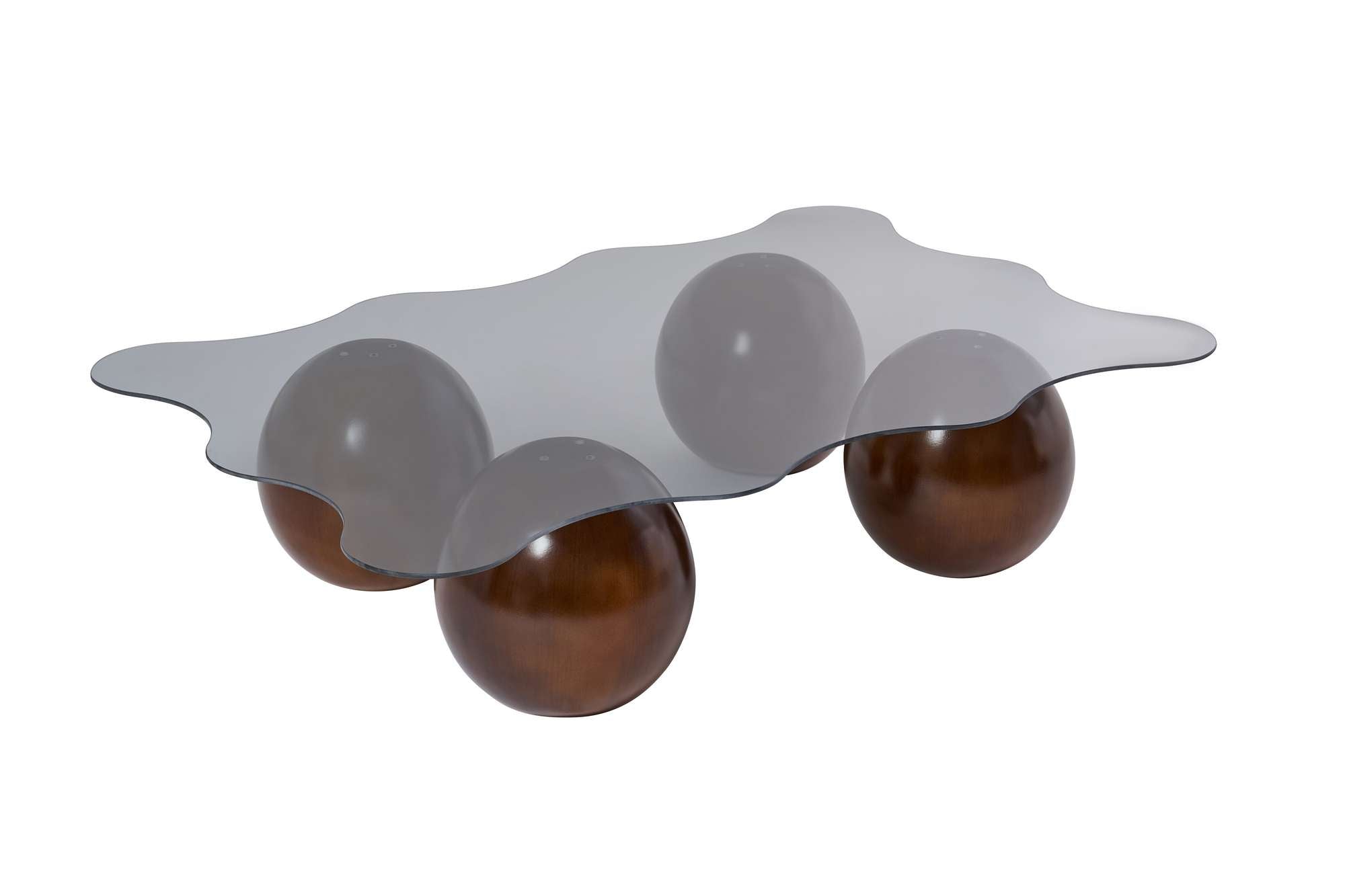 Coffee Table Trevano - Tempered Glass Tabletop with Wave Silhouette