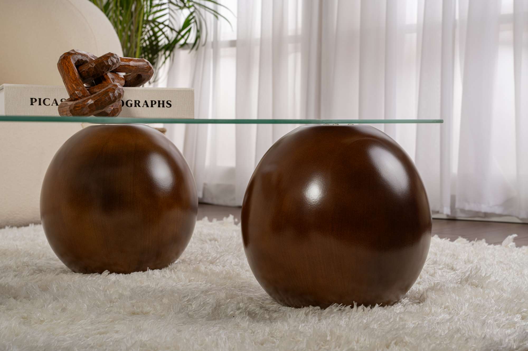 Coffee Table Trevano - Tempered Glass Tabletop with Wave Silhouette