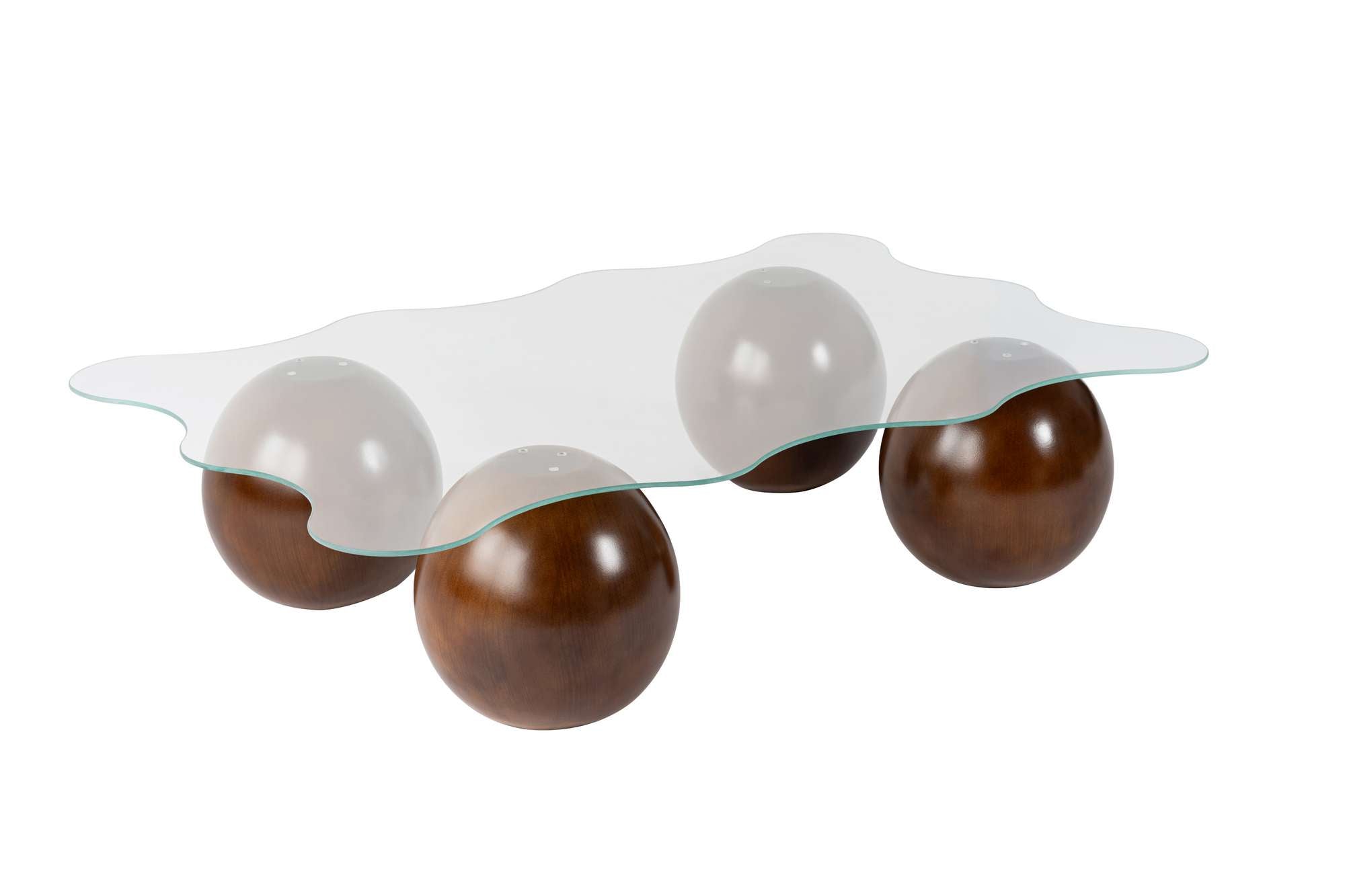 Coffee Table Trevano - Tempered Glass Tabletop with Wave Silhouette