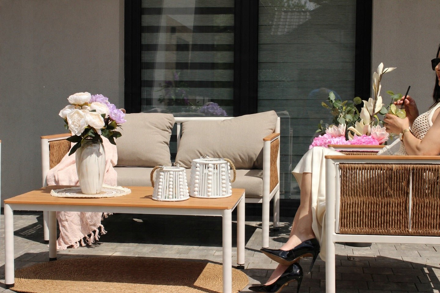 Garden Lounge Set Belora – Aluminum Seating Group with Sofa, 2 Armchairs & Table