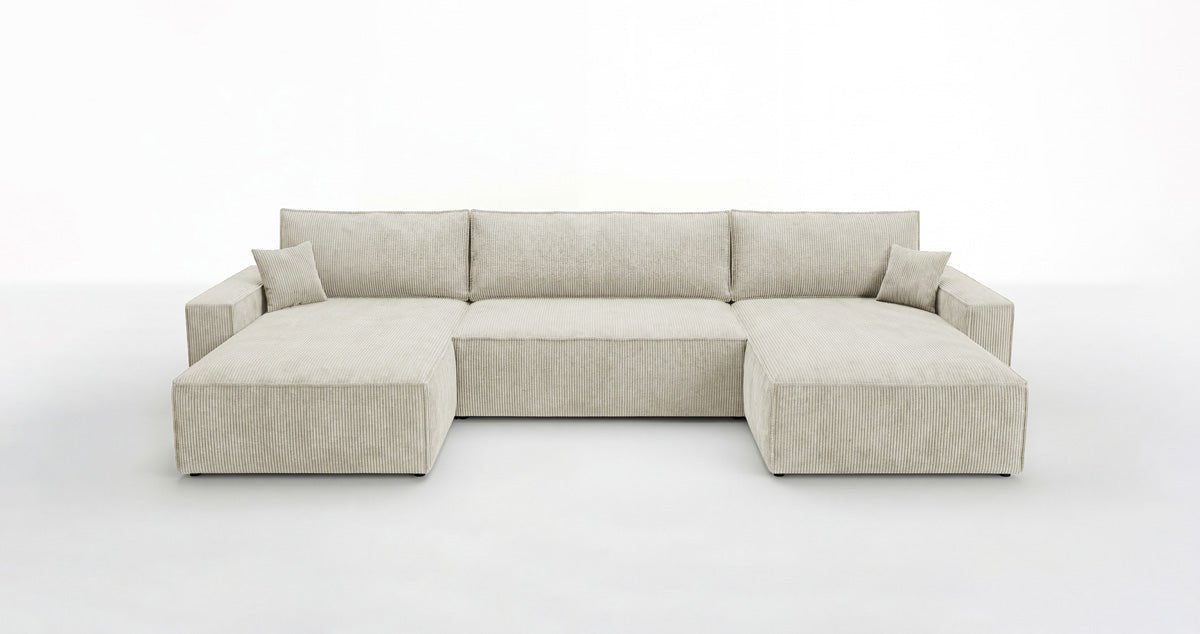 Designer Sofa Vienna U mit Schlaffunktion und Stauraum in Cord