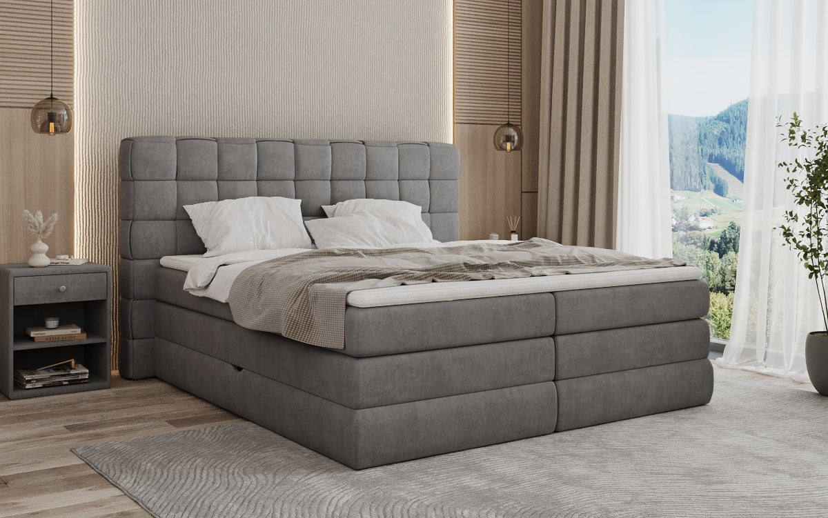 Trama box spring bed with storage in velvet