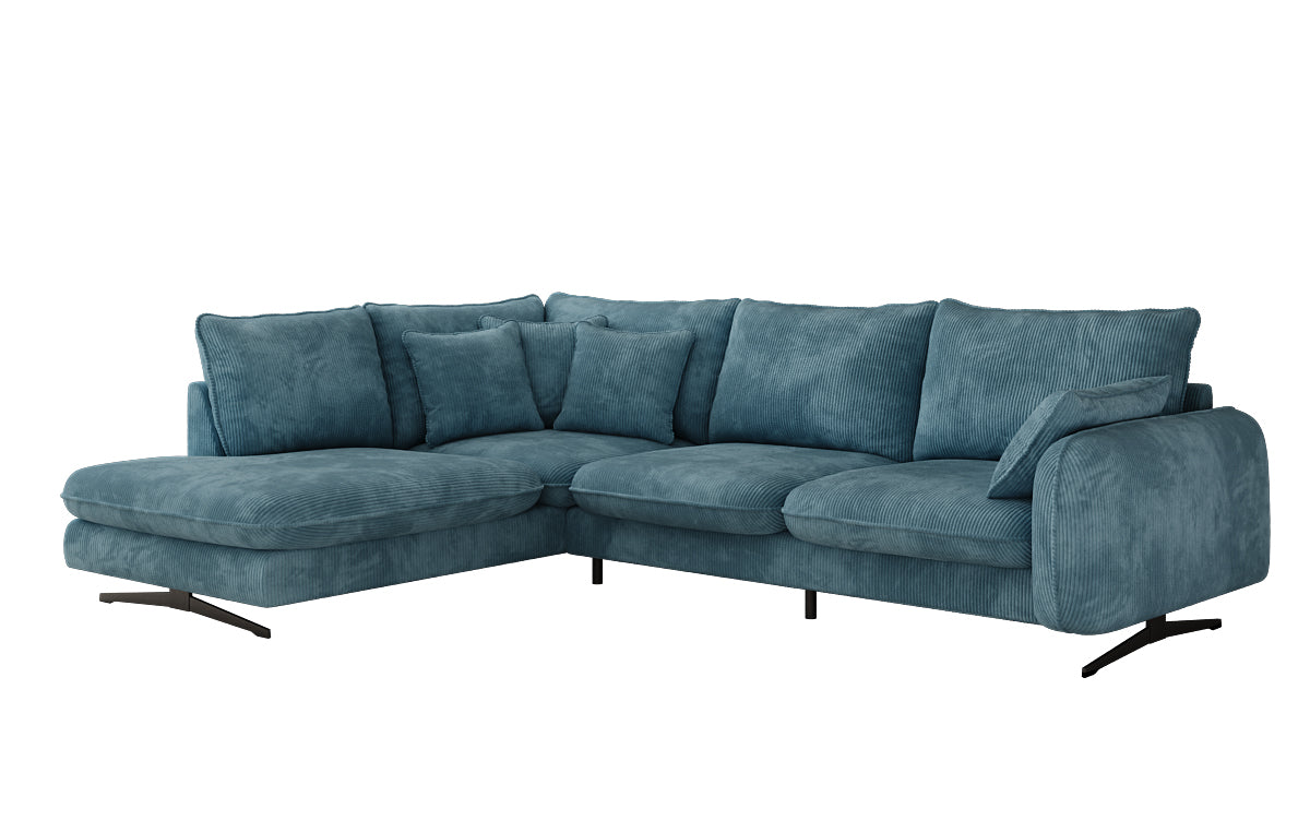 Designer corner sofa Laguna with metal feet in Corduroy