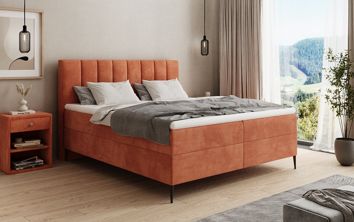 Lucca box spring bed in Corduroy with storage and legs