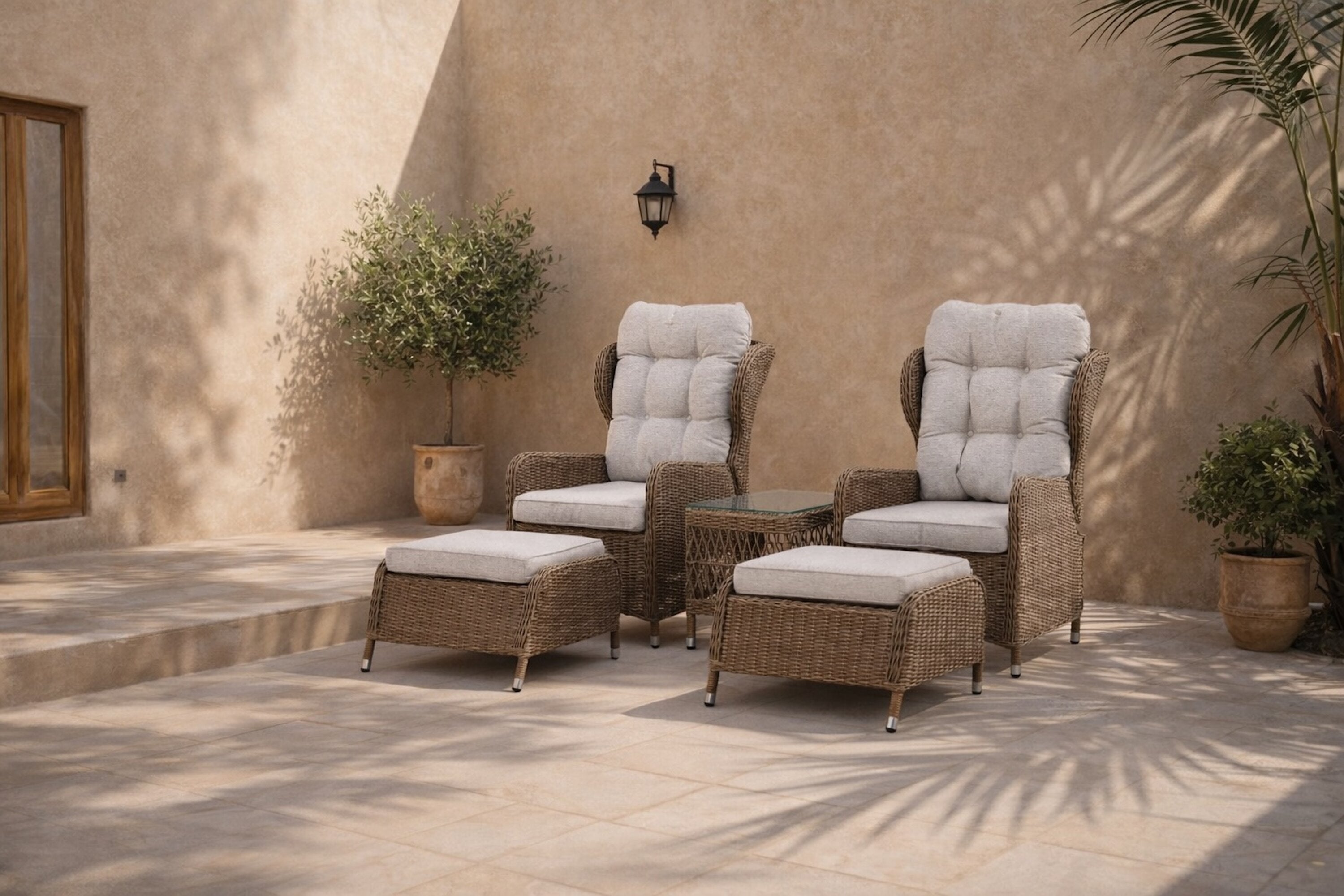 Garden Lounge Set Lenox - in Natural with Adjustable Backrest
