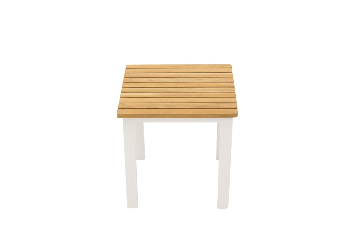 Garden table Siku - a white side table made of aluminum and teak wood