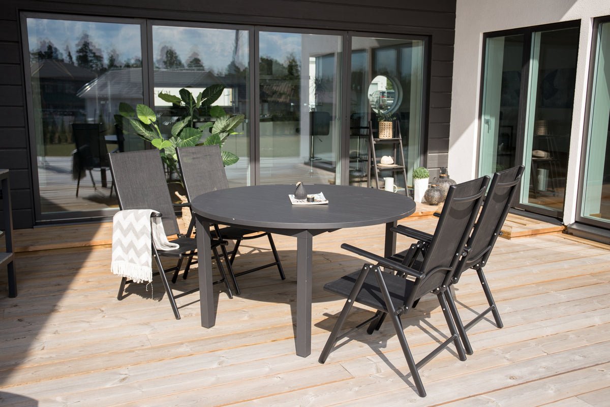 Garden table Savina - round, black table with extendable function