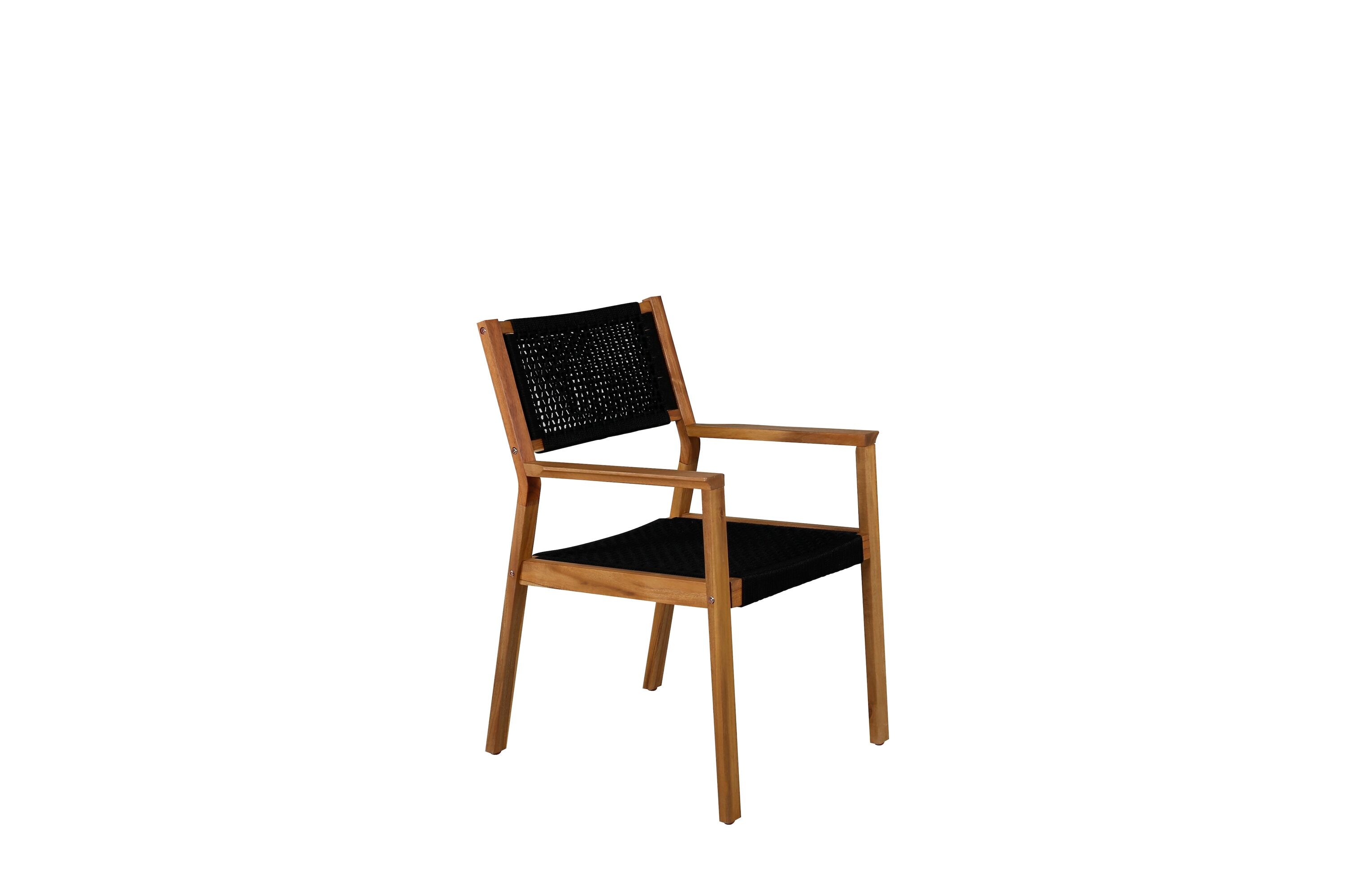 2-piece Set Garden Chair Mana - made of Acacia Wood with Black Seat and Backrest