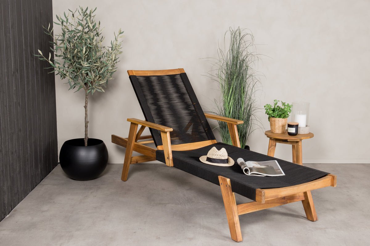 Garden Sun Lounger Ferano - Adjustable Made of Acacia Wood & Polyester Rope