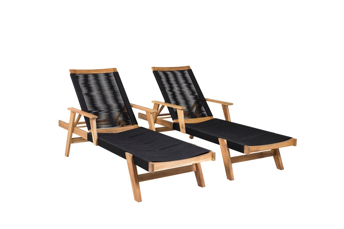 Garden Sun Lounger Ferano - Adjustable Made of Acacia Wood & Polyester Rope