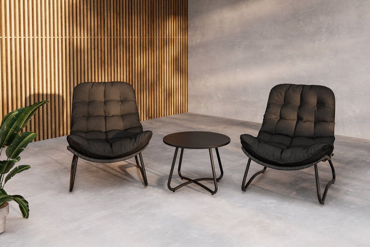 Garden Lounge Set Carla – 3-piece Set in Anthracite with Armchairs & Table