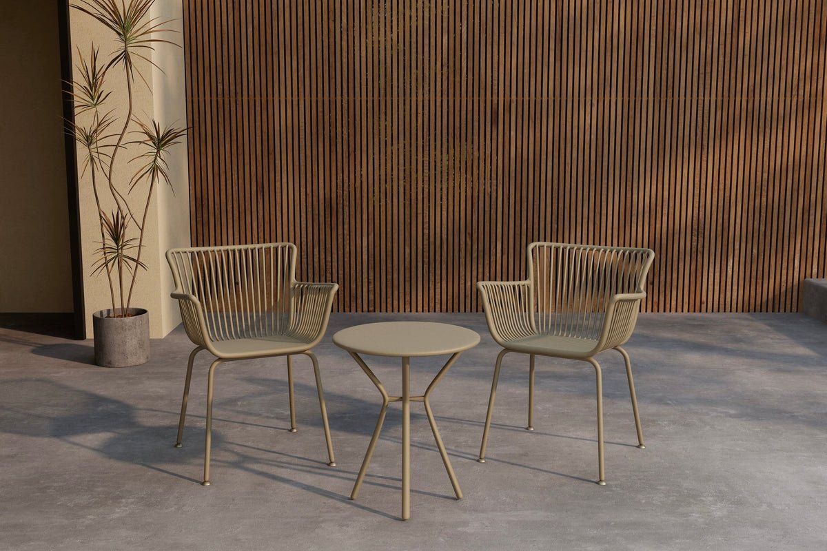 Garden lounge set Aida – 2-piece set in Beige with round table & chairs