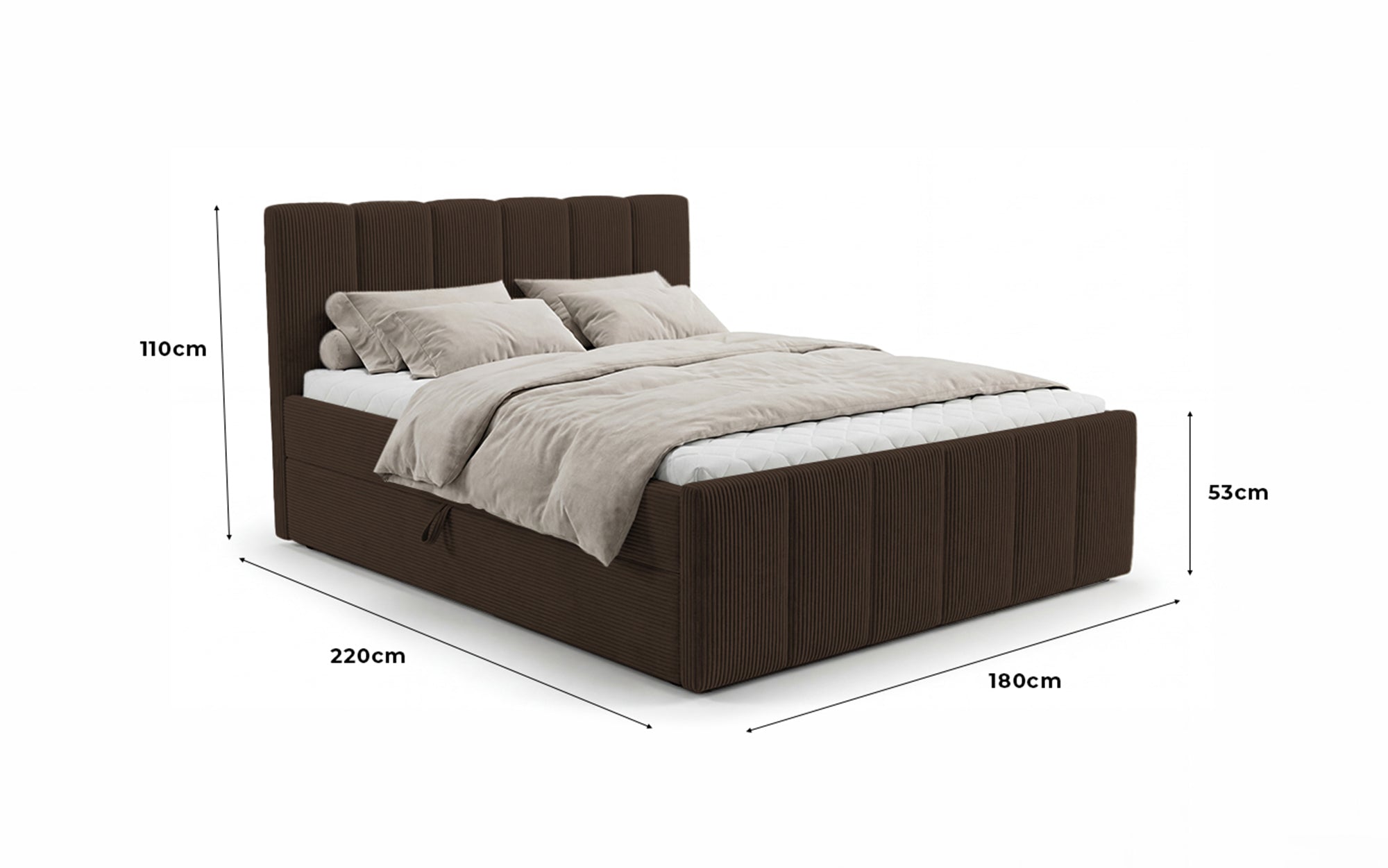 Siena box spring bed with lift-up storage in Corduroy