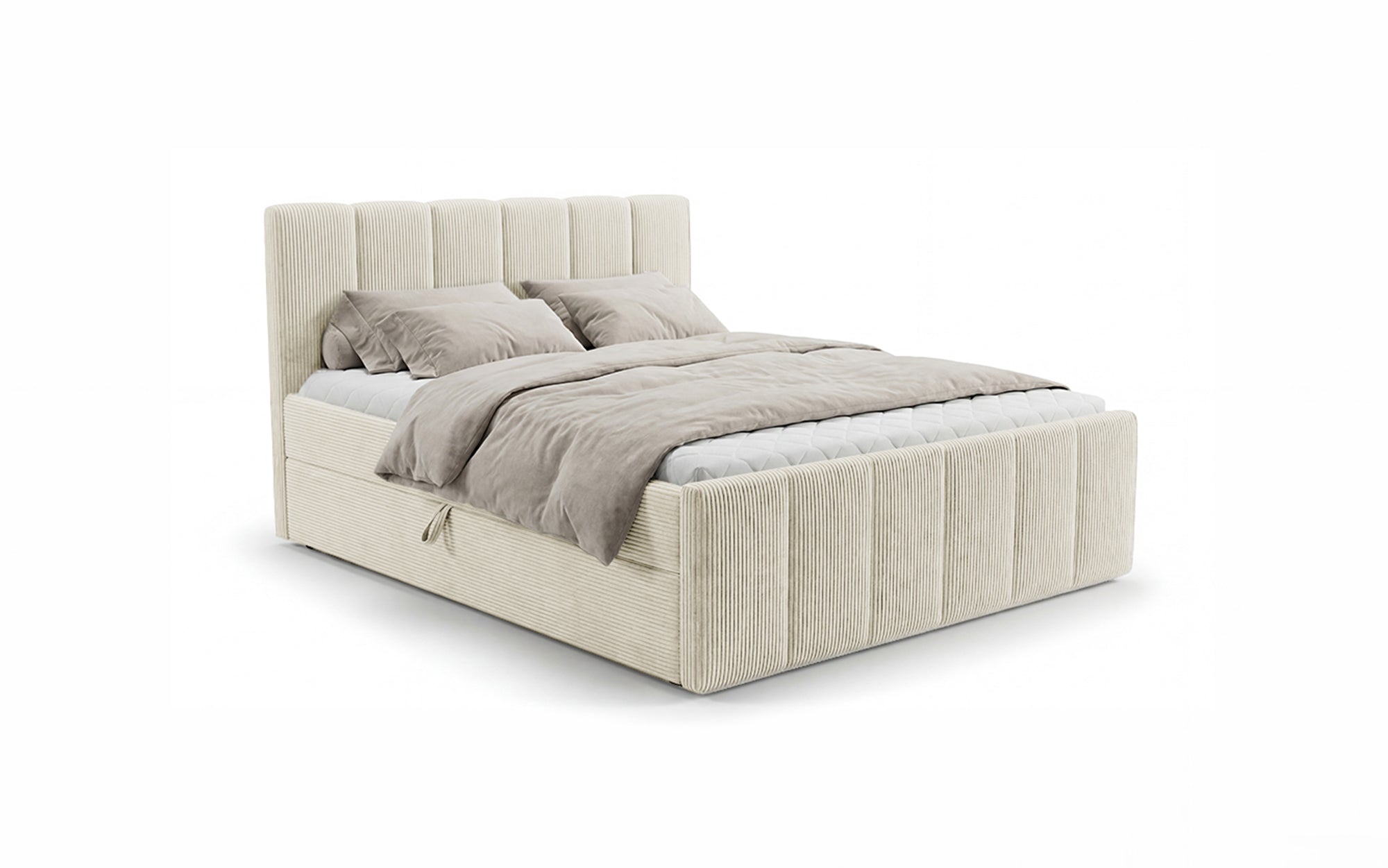 Siena box spring bed with lift-up storage in Corduroy