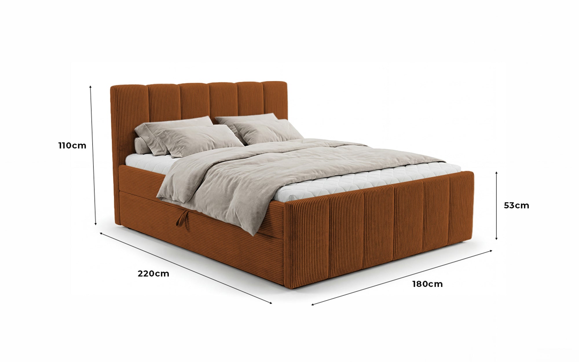 Siena box spring bed with lift-up storage in Corduroy