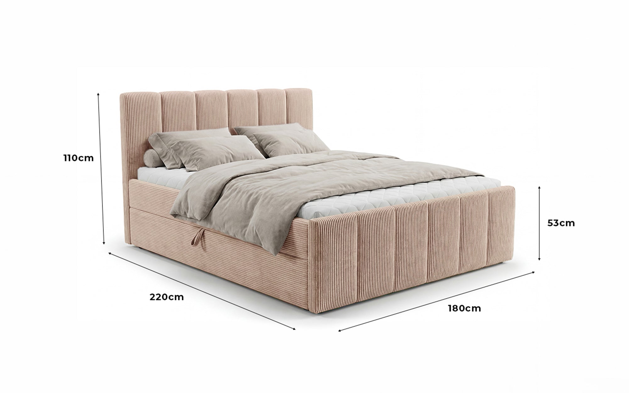 Siena box spring bed with lift-up storage in Corduroy