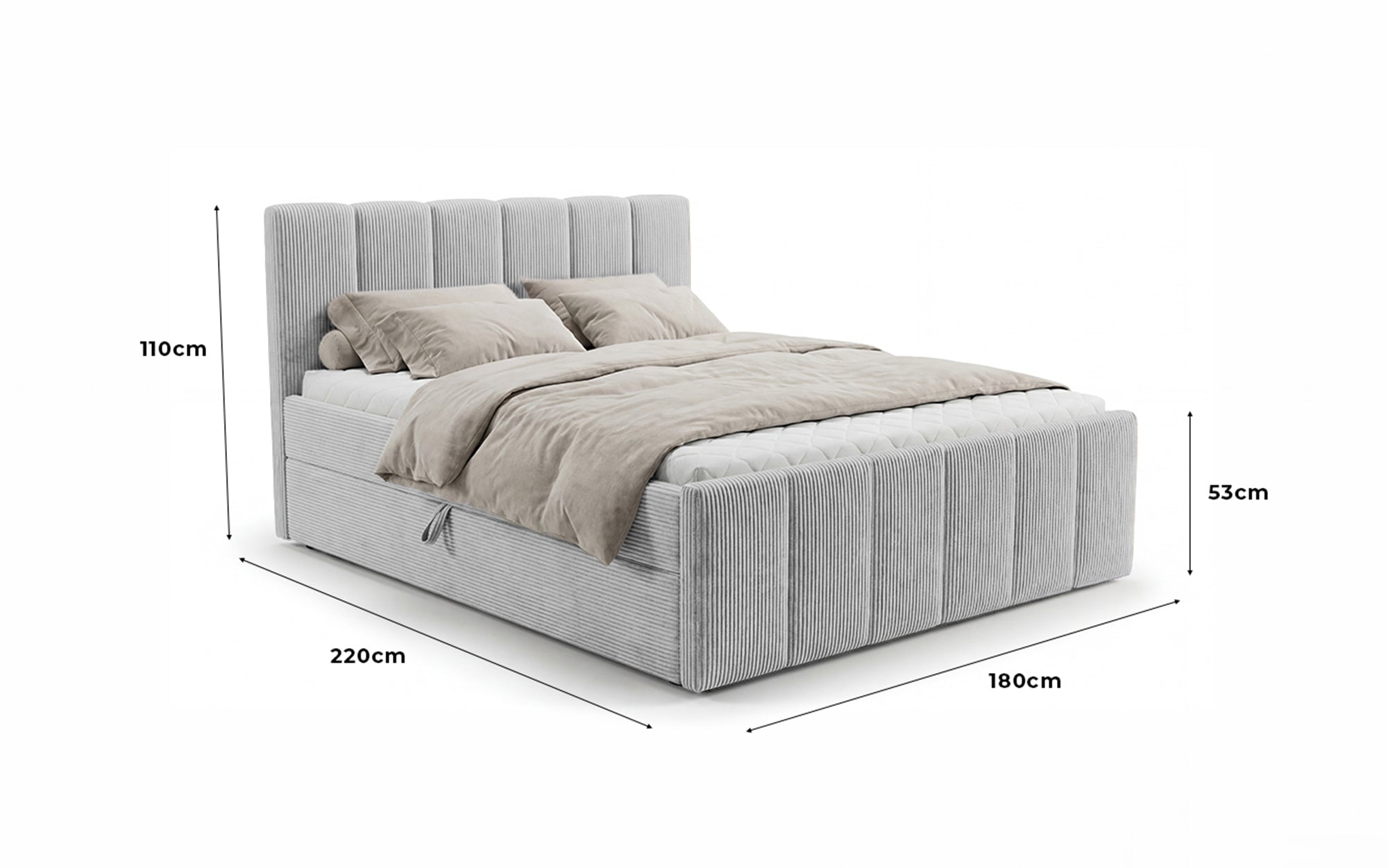Siena box spring bed with lift-up storage in Corduroy