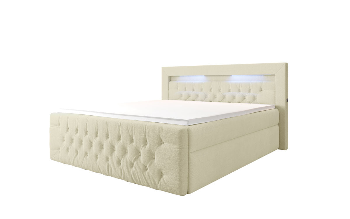 Boxspringbett Menzogna Bouclé mit LED und Stauraum (2 Schubladen)