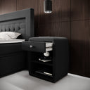 Designer bedside table Lilly with USB port in Bouclé