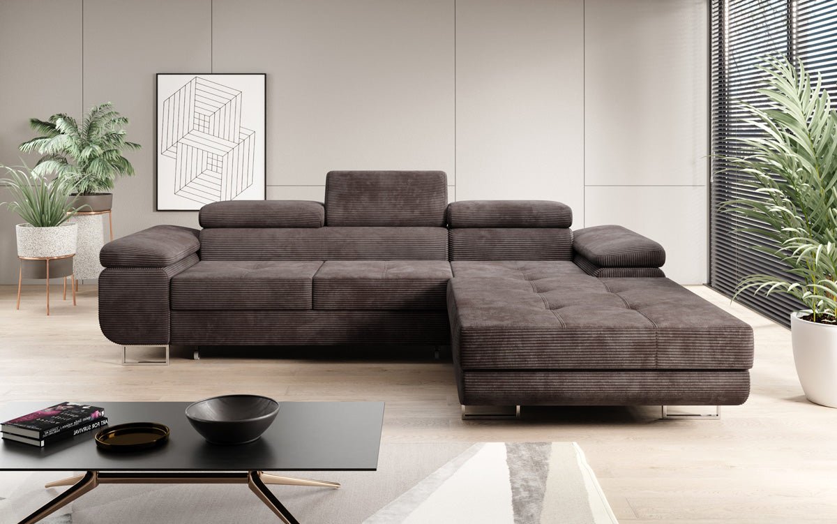 Designer sofa Calvera with sleep and folding function in Corduroy